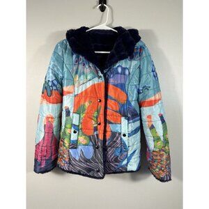 Claire Desjardins‎ Jacket Womens XS Reversible Faux Fur Wearable Art Watercolor